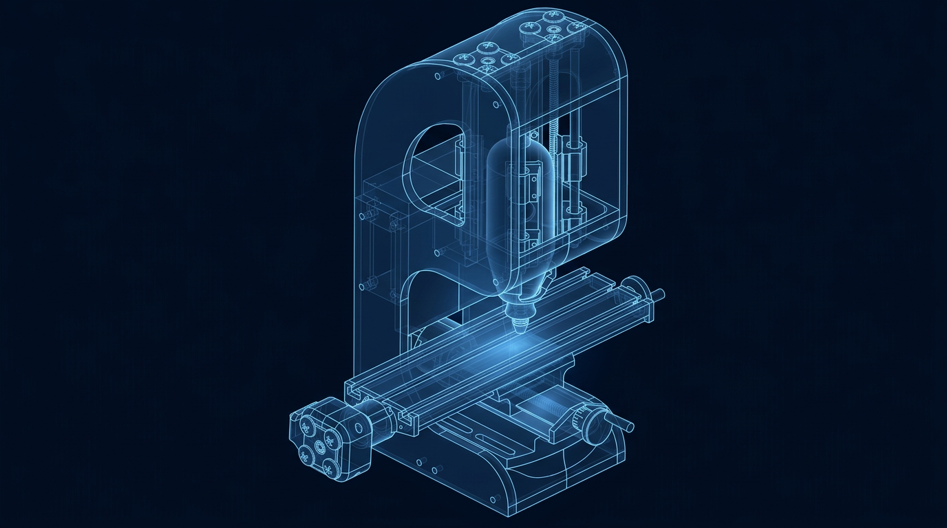 X-ray style diagram of the CNC milling machine showing column, spindle, T-slot table and hand controls